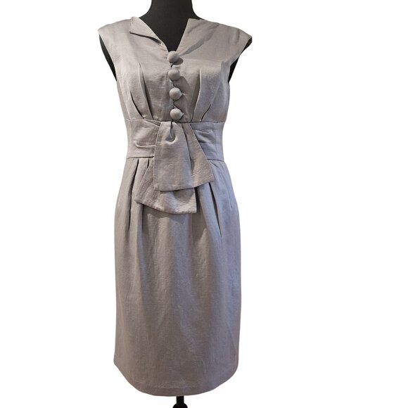 Nanette Lepore Womans Silver Linen Midi Dress 2 Quiet Luxury Minimalist Boho Chi - Picture 4 of 14